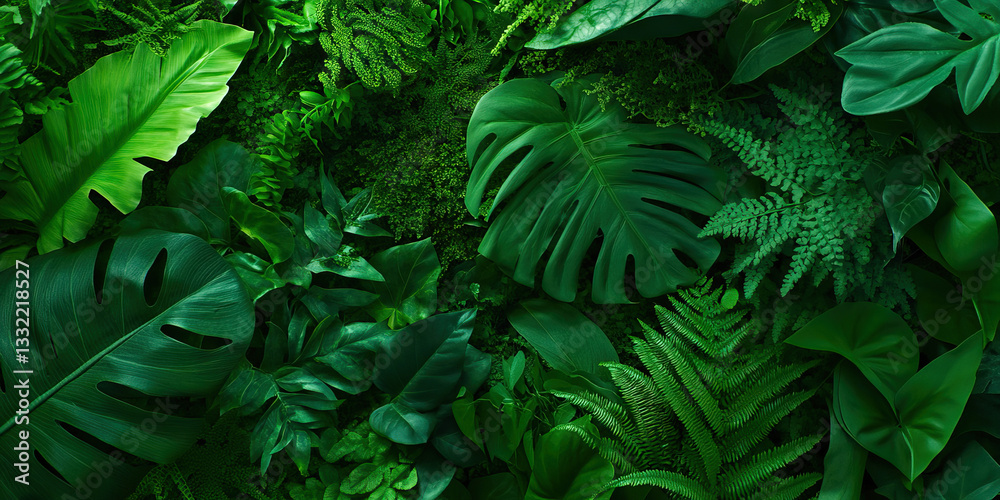 Fototapeta premium Collection of Dark Green Tropical Foliage
