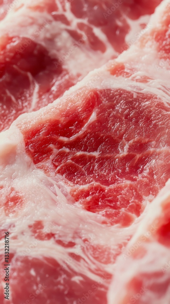 Close-up of raw pork meat with visible marbled fat, showcasing texture and detail. ideal for culinary purposes and food preparation insights. Close-up of raw pork meat with visible marbled fat, showcasing texture and detail. ideal for culinary purposes and food preparation insights.