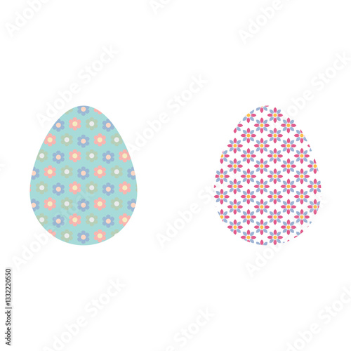Set of colorful easter eggs with floral pattern on white background