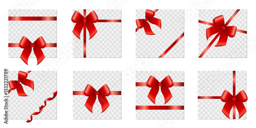 Holiday blank banner frames with red gift bow ribbon