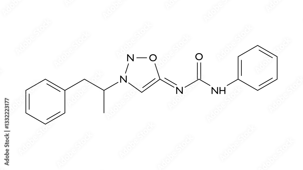 mesocarb molecule, structural chemical formula, ball-and-stick model, isolated image antidepressants mesocarb molecule, structural chemical formula, ball-and-stick model, isolated image antidepressants