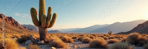 Ancient giant cardon cactus, stark desert setting, arid, flora