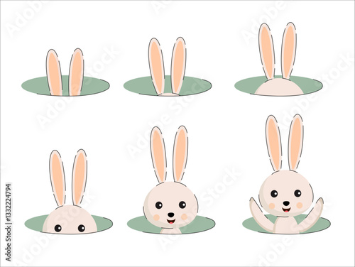 Easter bunny  leaned out of the hole, vector illustration