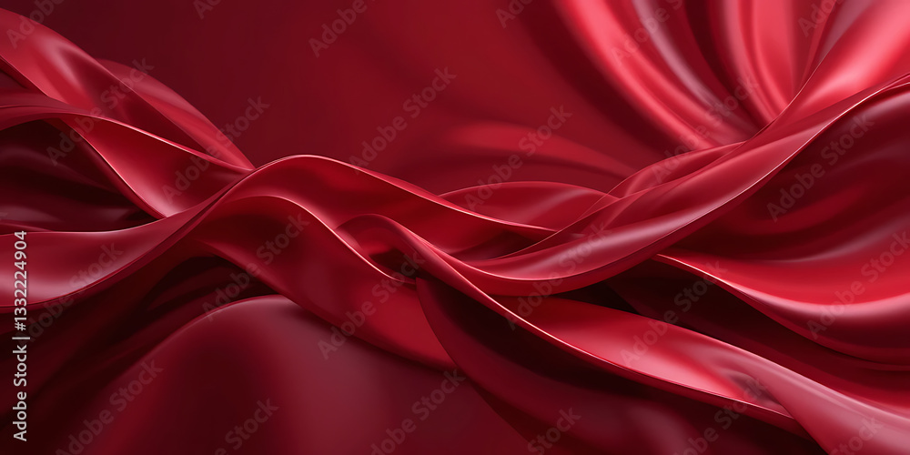 Fototapeta premium A luxurious, flowing red fabric with smooth, wavy folds that resemble soft dunes. The deep crimson hue enhances the richness of the texture, creating a sense of elegance and sophistication. The lighti