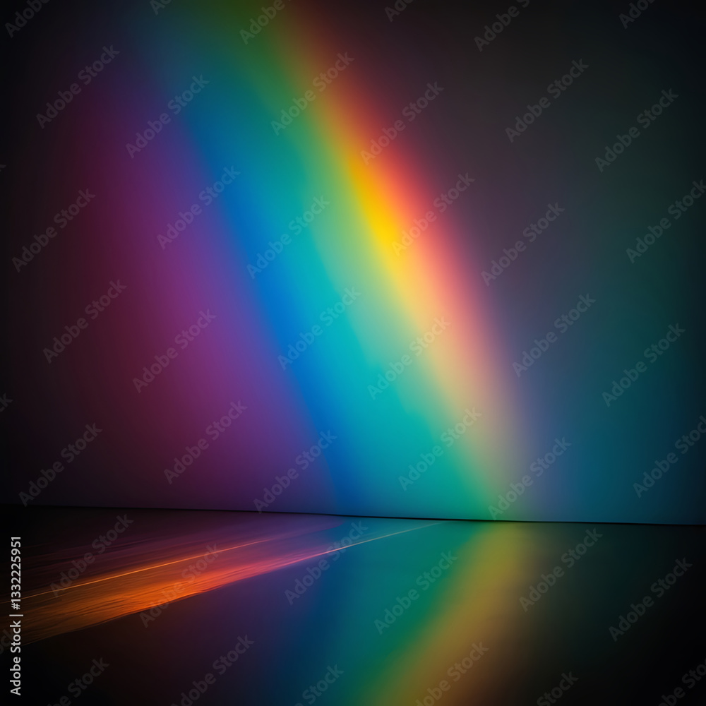 Obraz premium prism rainbow light flares overlay on black grainy, rainbow, overlay, flare, prism, abstract, colourful, effect, background. ai