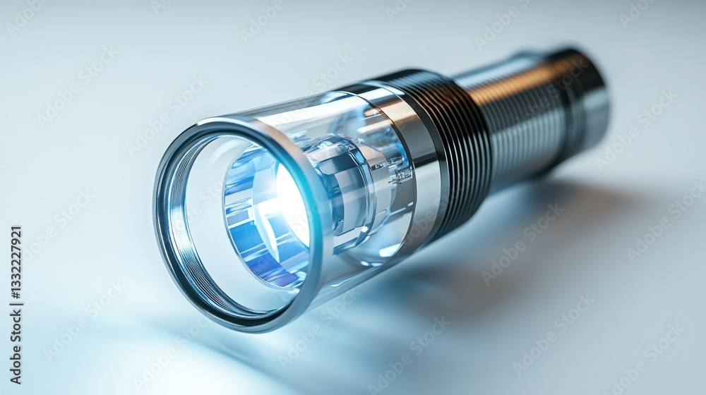 Futuristic light device on light gray surface, technological background Futuristic light device on light gray surface, technological background