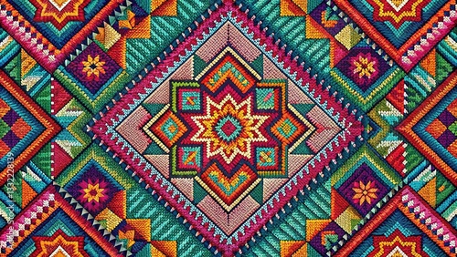 Intricate stitched abstract geometric designs.