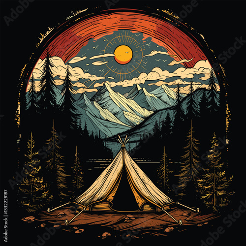 Highking and camping t-shirt design vector.