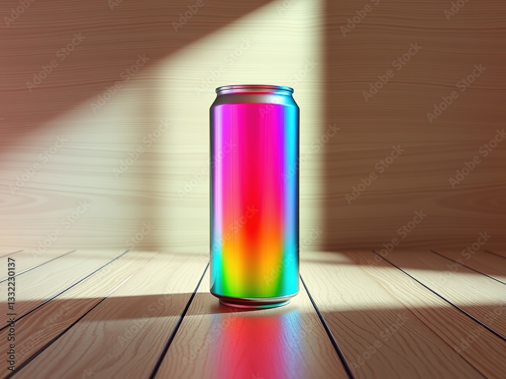 Modern Futuristic Can, Wooden Texture, Rainbow Gradient Modern Futuristic Can, Wooden Texture, Rainbow Gradient
