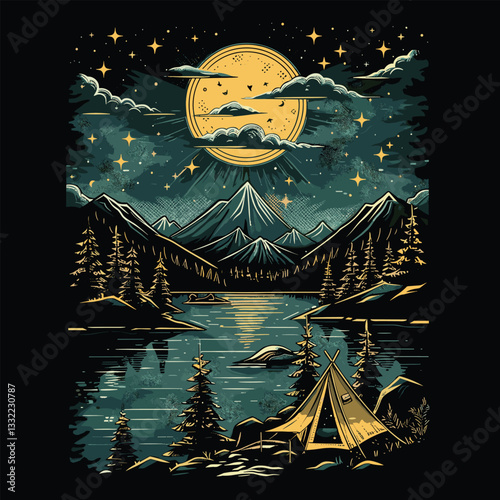 Highking and camping t-shirt design vector.