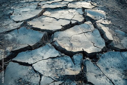 Cracked Drought Affected Soil, pattern of cracks and erosion, reflection of the impact of global warming