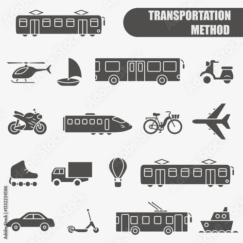 Dark transport icons for prediction. Different types of vehicles. Transport icons.