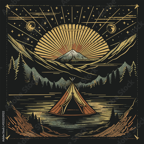 Highking and camping t-shirt design vector.