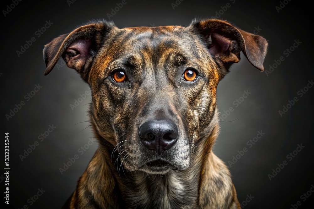 Digital brindle dog portrait; photorealistic animal art. Digital brindle dog portrait; photorealistic animal art.