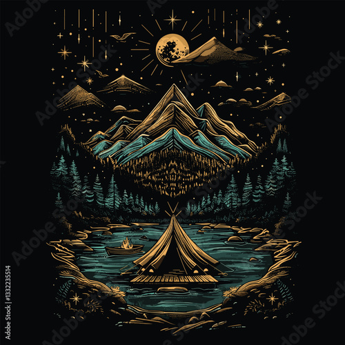 Highking and camping t-shirt design vector.