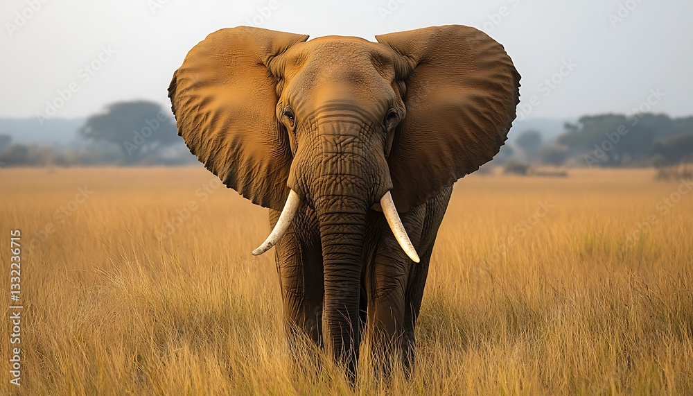 Obraz premium A majestic African elephant stands tall in the tall grasses