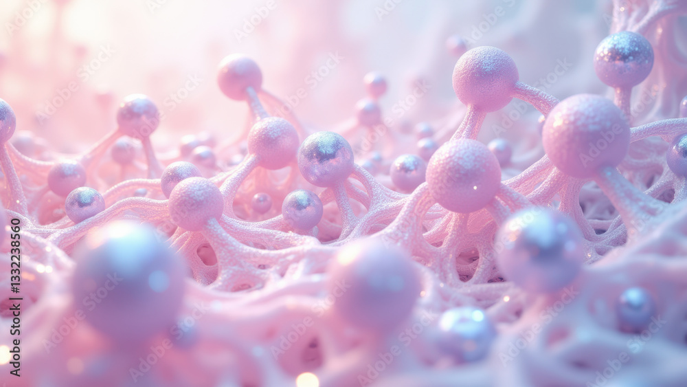 A close-up image showcasing a detailed molecular structure with spheres representing atoms connected by thin lines to represent bonds. A close-up image showcasing a detailed molecular structure with spheres representing atoms connected by thin lines to represent bonds.