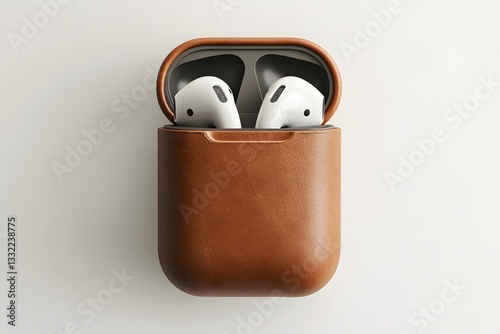 Leather AirPods Case Top View isolated on white background