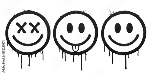 contemporary street art smileys with different expressions isolated on transparent background