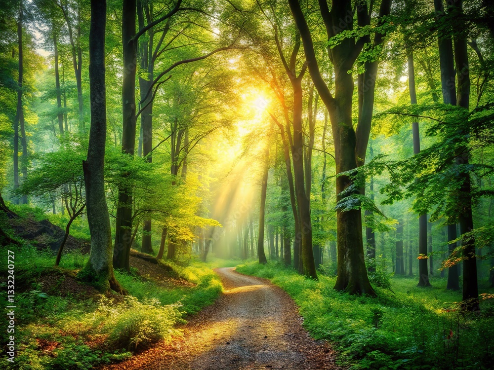 Obraz premium Wander nature's pathway through the captivating woods.