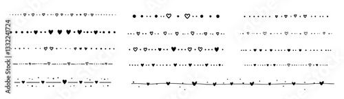 romantic heart dividers and decorative lines black and white vector set