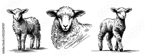 cute lamb and sheep illustrations vector black shape silhouette