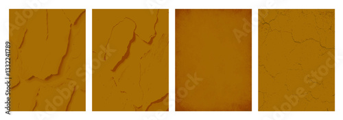 Set of Brown Dark Orange Old Walls Background with Cracked Texture. Vector Illustration