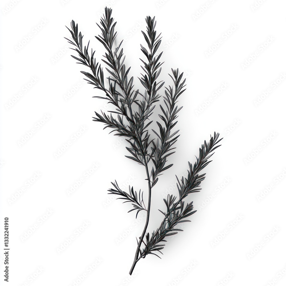 Fototapeta premium Isolated Rosemary Branch, Studio Shot, White Background