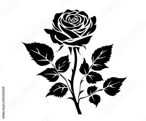 rose flower silhouette black and white vector illustration