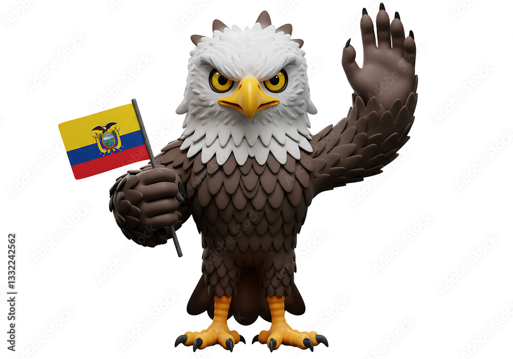 Fototapeta premium Eagle Cartoon Character Holding Flag with Raised Hand on White Background