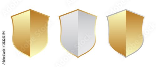 metallic shield icons isolated on white