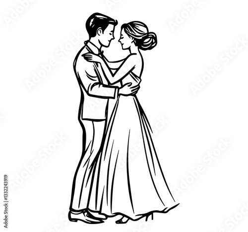 bride and groom dancing vector sketch illustration