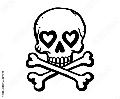 romantic skull and crossbones with heart eyes vector