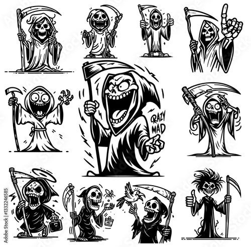 funny grim reaper cartoon character vector collection