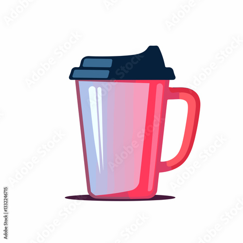 Colorful travel mug design on white background, beverage concept