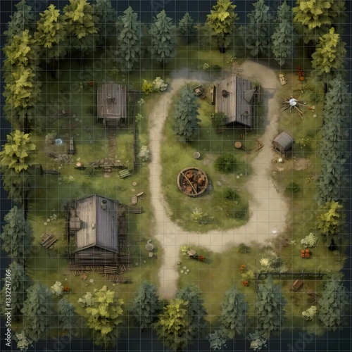 Detailed Forest Battlemap Grid Map for Dungeons & Dragons TTRPG Adventure Terrain photo