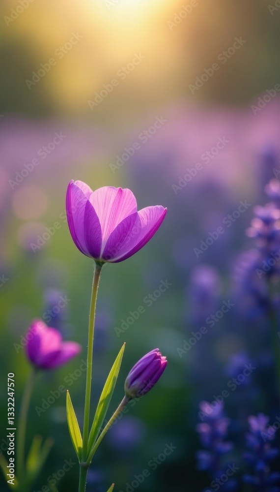 Purple flower field, solitary bloom foreground, foreground, floral Purple flower field, solitary bloom foreground, foreground, floral