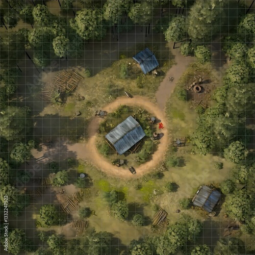 Detailed Forest Battlemap Grid Map for Dungeons & Dragons TTRPG Pathfinder Maps Terrain Design photo