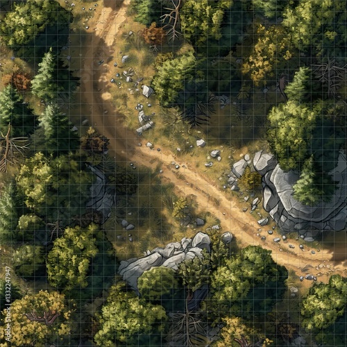 Detailed Forest Battlemap Grid Map for Dungeons Dragons TTRPG Pathfinder Maps Terrain Backdrop