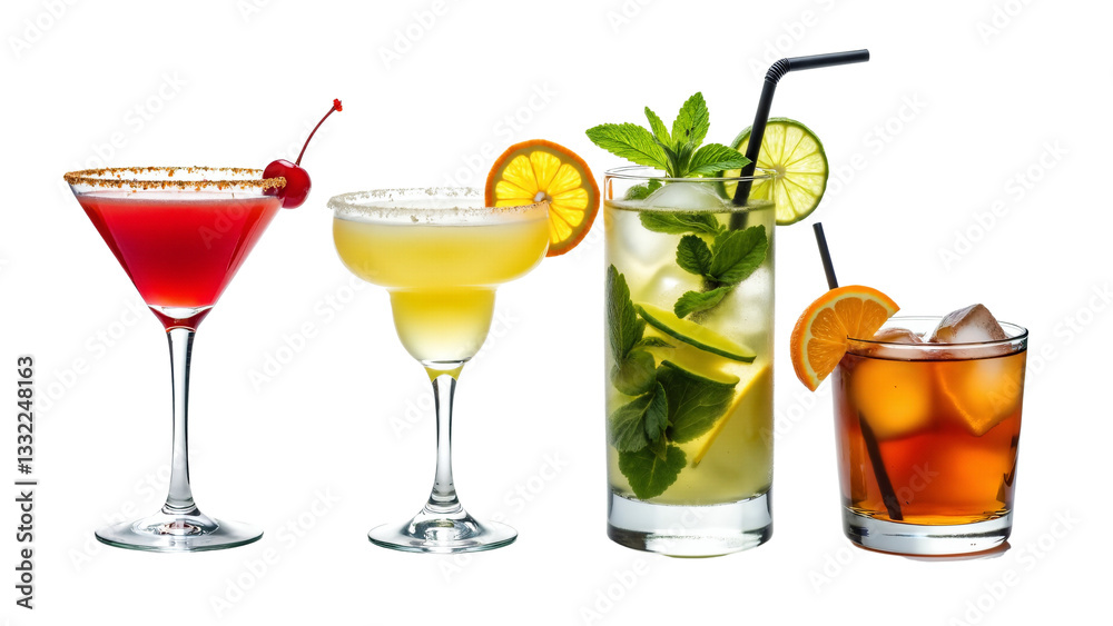 Vibrant Cocktails Display Isolated on Transparent Background for Beverage Promotions and Social Media Use Vibrant Cocktails Display Isolated on Transparent Background for Beverage Promotions and Social Media Use