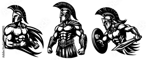 spartan hero with shield and helmet muscular greek warrior illustration