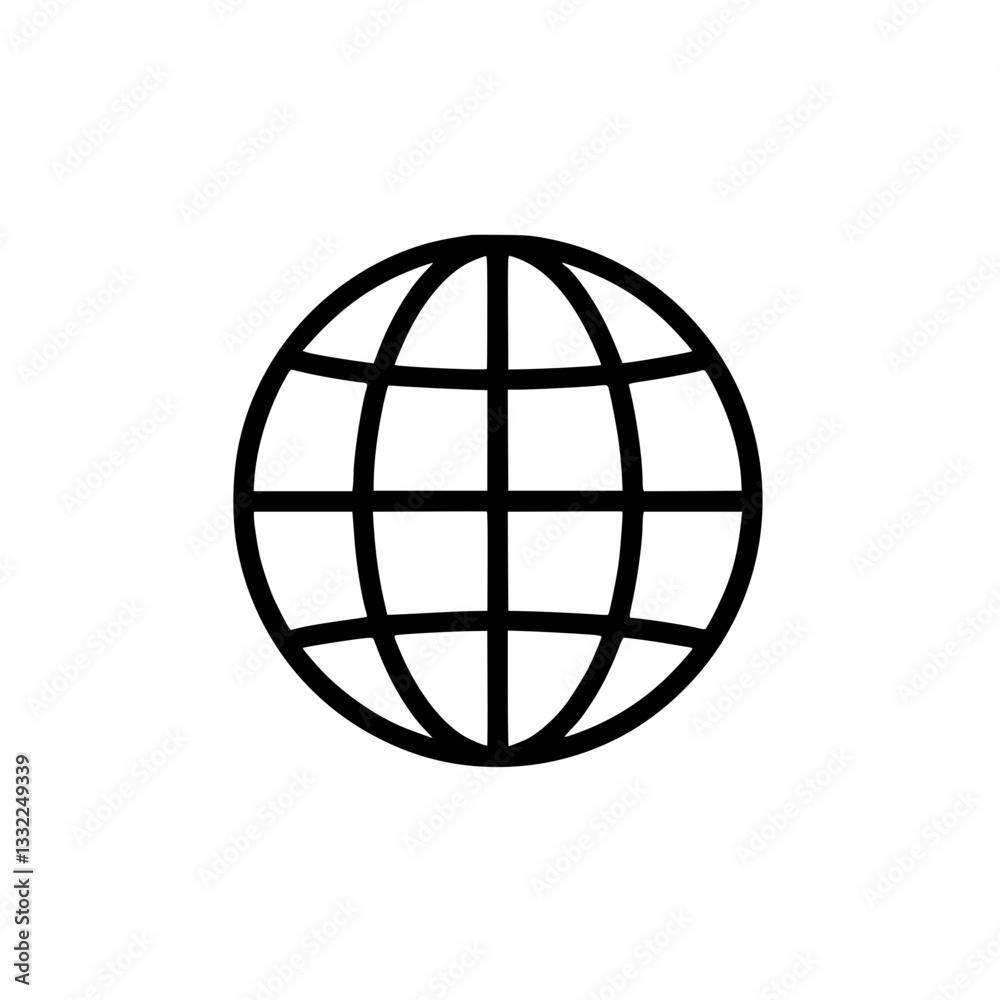 A simple vector icon representing a globe consisting of a spherical shape with grid lines depicting latitude and longitude A simple vector icon representing a globe consisting of a spherical shape with grid lines depicting latitude and longitude