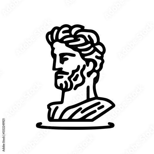 greek god bearded man bust in antique style black and white vector art