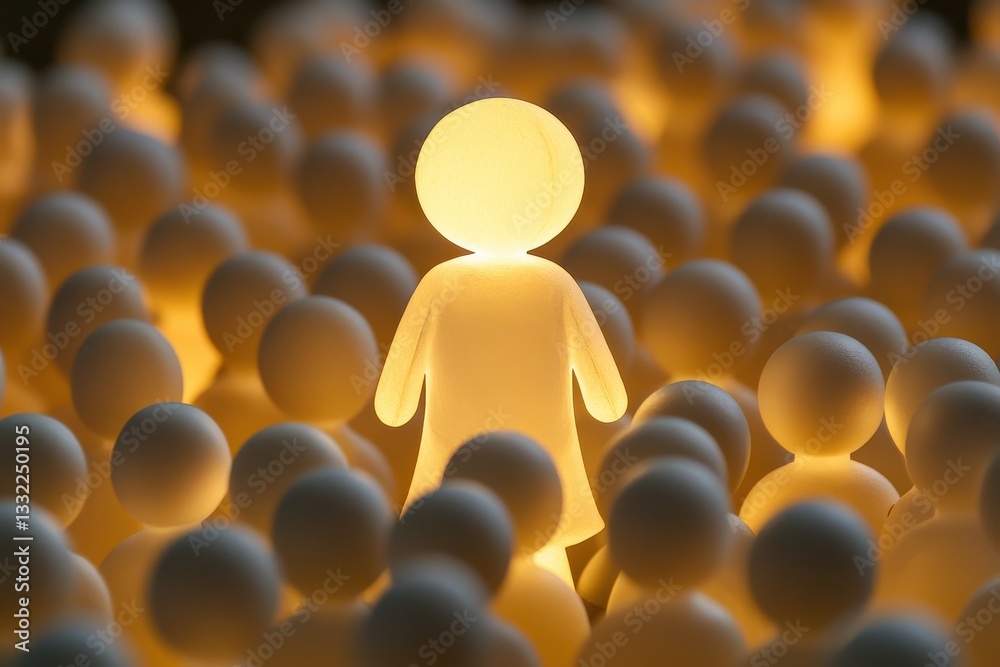 Obraz premium Illuminated figure standing out among a crowd of simple shapes