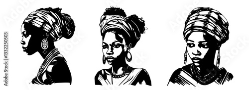 elegant african women with headwraps vector black shape silhouette