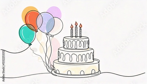 Birthday cake one line drawing in single line art style. Continuous line drawing of birthday