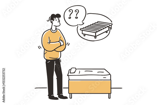 Conceptual Illustration of Man in a Room with a Question Mark - Black and White Sketch