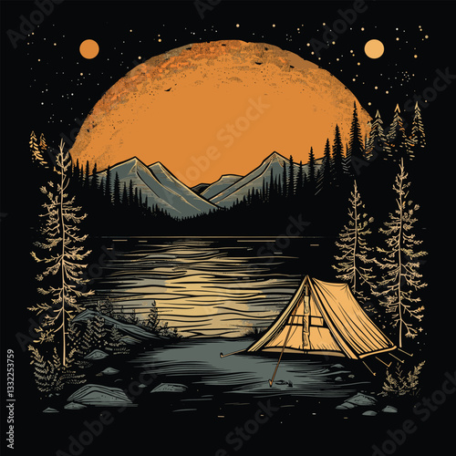 Highking and camping t-shirt design vector.