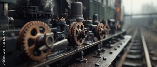 Wallpaper Mural Intricate cogs and machinery of a vintage train shimmer against sunlight, showcasing the elegance and strength of industrial design. Torontodigital.ca