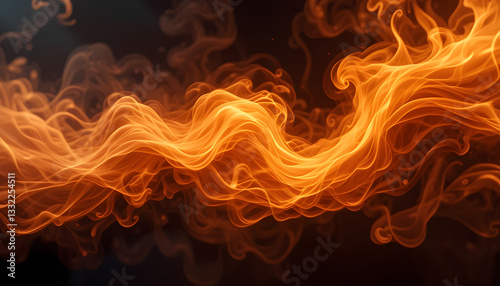 Glowing Abstract Art with Fiery Orange and Black Swirls Resembling Molten Lava, Depicting Intensity and Movement